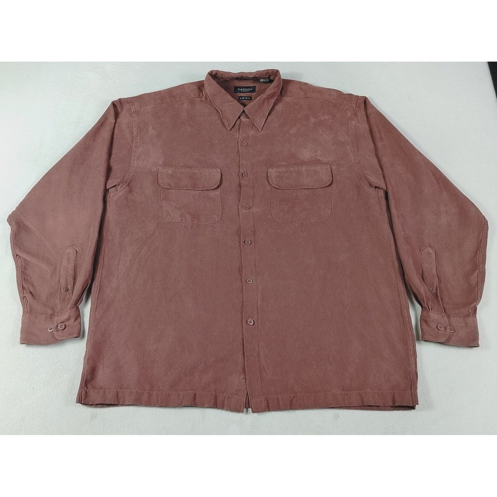 Van Heusen Shirt Mens Large Maroon Soft Suede Long Sleeve Button Up Casual Fall